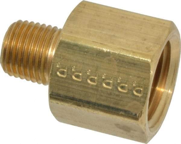 Parker - 1/4 Male Thread x 1/2 Female Thread, Brass Industrial Pipe Adapter - MNPTF x FNPTF, 1,000 psi - Exact Tool & Supply