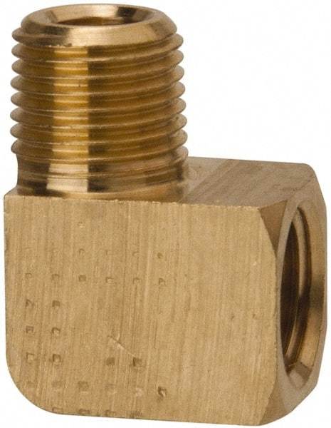 Parker - 1/8 Male Thread x 1/8 Female Thread, Brass Industrial Pipe 90° Street Elbow - MNPTF x FNPTF, 1,000 psi - Exact Tool & Supply