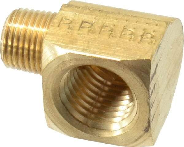 Parker - 1/8 Male Thread x 1/4 Female Thread, Brass Industrial Pipe 90° Street Elbow - MNPTF x FNPTF, 1,000 psi - Exact Tool & Supply