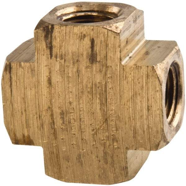 Parker - 1/8 Female Thread, Brass Industrial Pipe Female Cross - FNPTF, 1,000 psi - Exact Tool & Supply