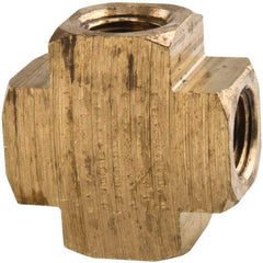 Parker - 1/8 Female Thread, Brass Industrial Pipe Female Cross - FNPTF, 1,000 psi - Exact Tool & Supply