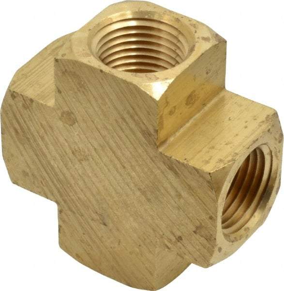 Parker - 1/2 Female Thread, Brass Industrial Pipe Female Cross - FNPTF, 1,000 psi - Exact Tool & Supply