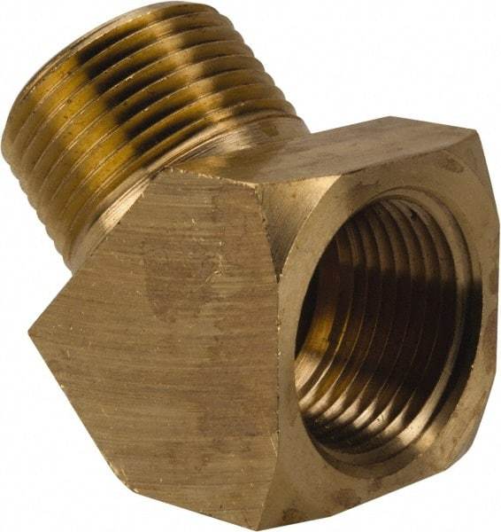 Parker - 3/4 Male Thread x 3/4 Female Thread, Brass Industrial Pipe 45° Street Elbow - MNPTF x FNPTF, 1,000 psi - Exact Tool & Supply