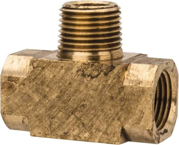 Parker - 3/8 Male Thread x 3/8 Female Thread, Brass Industrial Pipe Male Branch Tee - MNPTF x FNPTF, 1,000 psi - Exact Tool & Supply