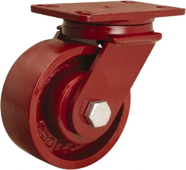 Hamilton - 6" Diam x 2-1/2" Wide x 7-1/2" OAH Top Plate Mount Swivel Caster - Cast Iron, 2,200 Lb Capacity, Tapered Roller Bearing, 4-1/2 x 6-1/2" Plate - Exact Tool & Supply