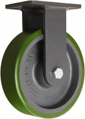 Hamilton - 10" Diam x 3" Wide x 12-1/2" OAH Top Plate Mount Rigid Caster - Polyurethane Mold onto Cast Iron Center, 3,000 Lb Capacity, Tapered Roller Bearing, 5-1/4 x 7-1/4" Plate - Exact Tool & Supply