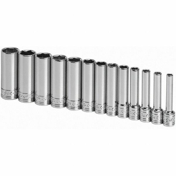 SK - 1/4" Drive Deep Socket Set - 4 to 15mm, Metric Measurement Standard - Exact Tool & Supply