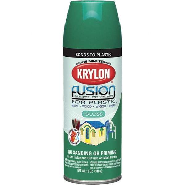 Krylon - Spring Grass, Gloss, Direct to Plastic Spray Paint - Up to 25 Sq Ft per Can, 12 oz Container, Use on Fiberglass, Hard Vinyl, Plastics, PVC, Resin - Exact Tool & Supply