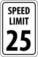 NMC - "Speed Limit 25", 12" Wide x 18" High, Aluminum Speed Limit Signs - 0.063" Thick, Black on White, Rectangle, Post Mount - Exact Tool & Supply