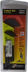 Bondhus - 10 Piece L-Key Ball End Hex Key Set - Hex Range 1/16 to 1/4" - Exact Tool & Supply