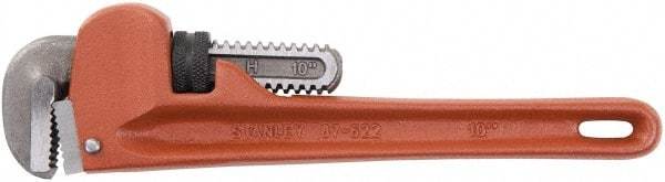 Stanley - 10" Cast Iron Straight Pipe Wrench - 1-7/8" Pipe Capacity - Exact Tool & Supply