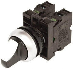 Eaton Cutler-Hammer - 22-1/2mm Mount Hole, 3 Position, Knob Operated, Selector Switch with Contact Blocks - Maintained (MA), Nonilluminated, 1 Contact Block, 2NO - Exact Tool & Supply