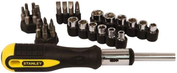 Stanley - 29 Piece Hex, Phillips, Slotted & Torx Screwdriver Set - Bit Sizes: Hex Inch 1/8 & 5/32, Philips #1 to #3, Nut Driver 1/4, 5/16, 11/32, 3/8, 7/16 & 1/2, Torx T10, T15, T20, T25 & T27, Tip Thickness: 1/4 & 9/32 - Exact Tool & Supply