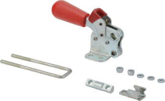 De-Sta-Co - 495 Lb Capacity, Vertical, J Hook, Flanged Base, Carbon Steel Pull Action Latch Clamp - 1.53" Drawing Movement, 3.47" OAL, Threaded U Hook, Straight Handle - Exact Tool & Supply