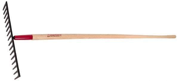 Razor-Back - Asphalt Rake with 66" Straight Wood Handle - 18-1/2" Blade Width, 16 Tines, 4" Tine Length - Exact Tool & Supply