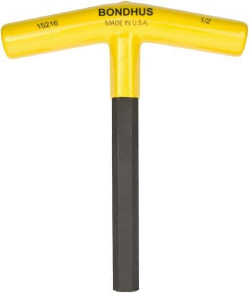 Bondhus - 1/2" Hex, T-Handle, Hex Key - 6" OAL, Protanium High Torque Steel, Inch System of Measurement - Exact Tool & Supply