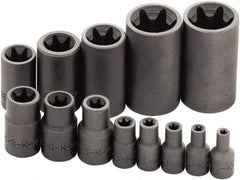 SK - 13 Piece 1/4, 3/8 & 1/2" Drive Standard Socket Set - 6 Points, E4 to E24 Torx, Torx Measurement Standard - Exact Tool & Supply