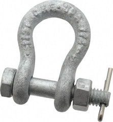 Made in USA - 1/4" Nominal Chain Size, 0.5 Ton Carbon Steel Bolt Anchor Shackle - 1/4" Diam, 5/16" Pin Diam, 1-1/8" High Inside Jaw, 3/4" Inside Width, 5/16" Max Body Thickness - Exact Tool & Supply