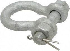 Made in USA - 3/8" Nominal Chain Size, 1 Ton Carbon Steel Bolt Anchor Shackle - 3/8" Diam, 7/16" Pin Diam, 1-7/16" High Inside Jaw, 1-1/8" Inside Width, 1-1/4" Max Body Thickness - Exact Tool & Supply