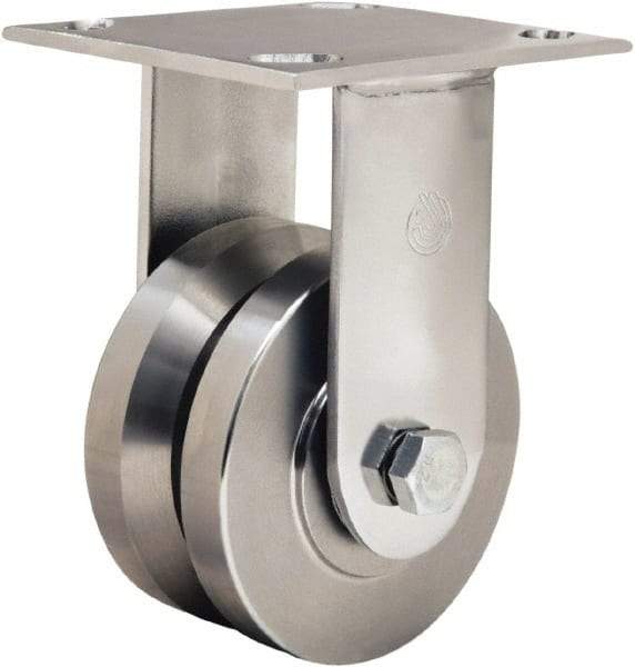 Hamilton - 4" Diam x 2" Wide, Stainless Steel Rigid Caster - 850 Lb Capacity, Top Plate Mount, 3-3/4" x 4-1/2" Plate, Stainless Steel Precision Ball Bearing - Exact Tool & Supply