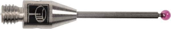 Renishaw - 0.02 Inch Ball Diameter, Carbide Stem, M2 Thread, Ruby Point Ball Tip CMM Stylus - 0.28 Inch Working Length, 0.012 Inch Stem Diameter, 0.79 Inch Overall Length - Exact Tool & Supply