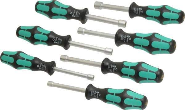 Wera - 7 Piece 3/16 to 1/2" Nutdriver Set - Hollow Shaft, Ergonomic Handle - Exact Tool & Supply