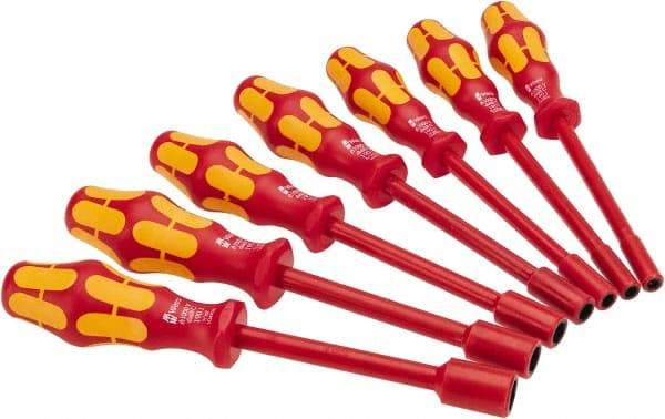 Wera - 7 Piece 3/16 to 1/2" Insulated Nutdriver Set - Solid Shaft, Ergonomic Handle - Exact Tool & Supply