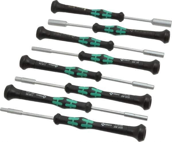 Wera - 8 Piece 3/32 to 1/4" Electronic Nutdriver Set - Solid Shaft, Ergonomic Handle - Exact Tool & Supply