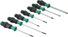 Wera - 7 Piece Phillips & Slotted Screwdriver Set - Blade Sizes: Width Metric 4, 4.5, 6.5 & 9, Bit Sizes: Philips #1 to #2, Metric Length mm: #1 x 80mm, #2 x 100mm, 4mm x 100mm, 4mm x 125mm, 4.5 x 100mm, 6.5mm x 125mm & 9mm x 150mm - Exact Tool & Supply