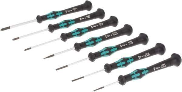 Wera - 7 Piece Phillips & Slotted Screwdriver Set - Blade Sizes: Width Metric 1.5, 2, 2.5 & 3.5, Bit Sizes: Philips #00 to #1 - Exact Tool & Supply