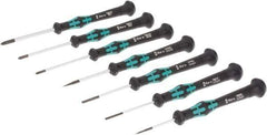 Wera - 7 Piece Phillips & Slotted Screwdriver Set - Blade Sizes: Width Metric 1.5, 2, 2.5 & 3.5, Bit Sizes: Philips #00 to #1 - Exact Tool & Supply