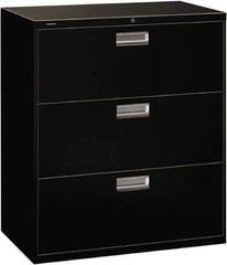 Hon - 36" Wide x 40-7/8" High x 19-1/4" Deep, 3 Drawer Lateral File with Lock - Steel, Black - Exact Tool & Supply