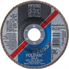 PFERD - 80 Grit, 5" Disc Diam, 7/8" Center Hole, Type 27 Aluminum Oxide Flap Disc - 12,200 Max RPM, Fiberglass Backing, Arbor Attaching System, Coated - Exact Tool & Supply