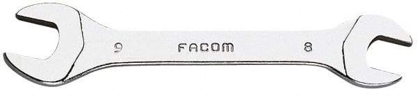 Facom - 8mm x 9mm Stubby Open End Wrench - 3-1/2" OAL, Double End, Satin Finish, 15° Head Angle - Exact Tool & Supply
