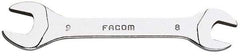 Facom - 8mm x 9mm Stubby Open End Wrench - 3-1/2" OAL, Double End, Satin Finish, 15° Head Angle - Exact Tool & Supply