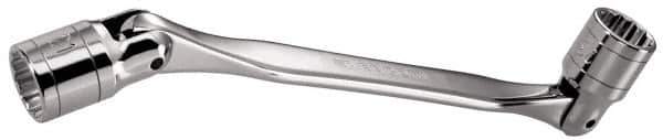 Facom - 21 x 23", 12 Point, Satin Chrome Coated, Double Flex-End Socket Wrench - 13-1/32" OAL, 41.5mm Head Thickness - Exact Tool & Supply