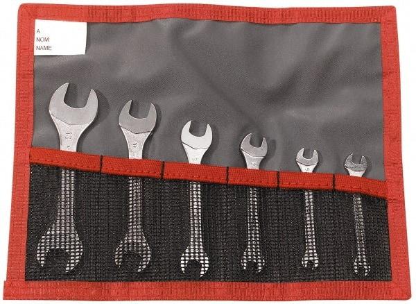 Facom - 6 Piece, 3.2mm x 5.5mm to 12mm x 13mm, Open End Wrench Set - Metric Measurement Standard, Satin Finish, Comes in Vinyl Roll - Exact Tool & Supply