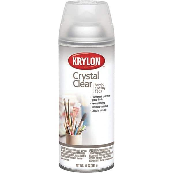Krylon - Crystal Clear, Gloss, Acrylic Coating Spray Paint - 15 to 20 Sq Ft per Can, 11 oz Container - Exact Tool & Supply
