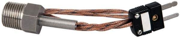 Thermo Electric - 0 to 221°F, J Pipe Plug, Thermocouple Probe - 5 Ft. Cable Length, Mini Connector, 10 Sec Response Time - Exact Tool & Supply
