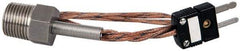 Thermo Electric - 0 to 221°F, J Pipe Plug, Thermocouple Probe - 5 Ft. Cable Length, Mini Connector, 10 Sec Response Time - Exact Tool & Supply