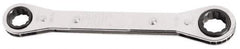 Proto - 9mm x 10mm 6 Point Reversible Ratcheting Offset Box Wrench - Double End, 25/32" Head Diam x 3/8" Head Thickness, 5-3/16" OAL, Steel, Chrome Finish, 25° Offset - Exact Tool & Supply