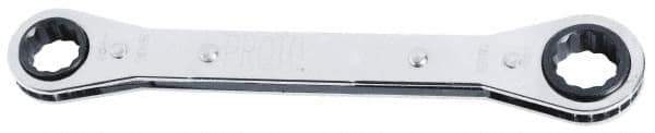 Proto - 15mm x 17mm 12 Point Reversible Ratcheting Offset Box Wrench - Double End, 1-19/64" Head Diam x 1/2" Head Thickness, 7-3/4" OAL, Steel, Chrome Finish, 25° Offset - Exact Tool & Supply