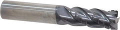 ProMax - 1/2" Diam, 1-1/4" LOC, 4 Flute Solid Carbide Roughing & Finishing Corner Radius End Mill - AlTiN Finish, 3" OAL, 1/2" Shank Diam, Weldon Shank, 40° Helix, Centercutting, Regular Length - Exact Tool & Supply