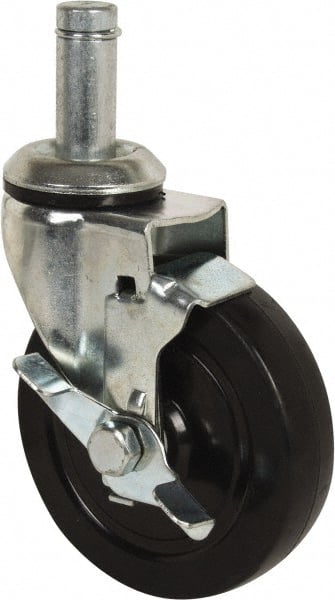Value Collection - 5" Diam x 1-1/4" Wide x 6-15/32" OAH Stem Mount Swivel Caster with Brake - Exact Tool & Supply