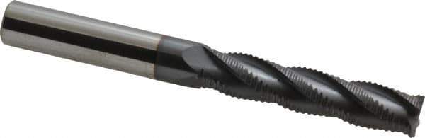 Accupro - 7/16" Diam, Fine Pitch, 2" LOC, 4 Flute Solid Carbide Roughing Square End Mill - AlTiN Finish, 4" OAL, 7/16" Shank Diam, Single End, Centercutting, 30° Helix - Exact Tool & Supply