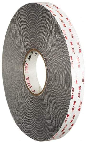3M - 3/4" x 36 Yd Acrylic Adhesive Double Sided Tape - 45 mil Thick, Gray, Acrylic Foam Liner, Continuous Roll, Series 4941 - Exact Tool & Supply