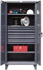 Strong Hold - 3 Shelf 5 Bin Locking Storage Cabinet - Steel, 36" Wide x 24" Deep x 78" High, Dark Gray - Exact Tool & Supply