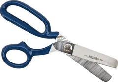 Heritage Cutlery - 3-1/4" LOC, 9-3/4" OAL Carbon Steel Standard Shears - Right Hand, 1 Blade Serrated, Plastic Coated Bent Handle, For General Purpose Use - Exact Tool & Supply