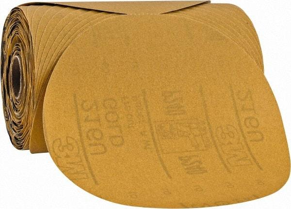 3M - 6" Diam, 240 Grit Aluminum Oxide Adhesive PSA Disc - Very Fine Grade, Gold, A Weighted Backing, Flexible, Use with Random Orbital Sanders - Exact Tool & Supply