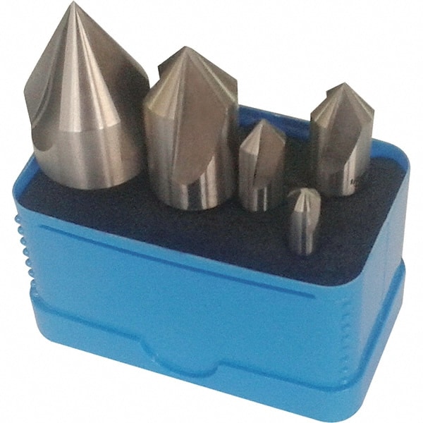 Interstate - 5 Piece, 1/16 to 9/16" Head Diam, 100° Included Angle, Single End Countersink Set - Exact Tool & Supply